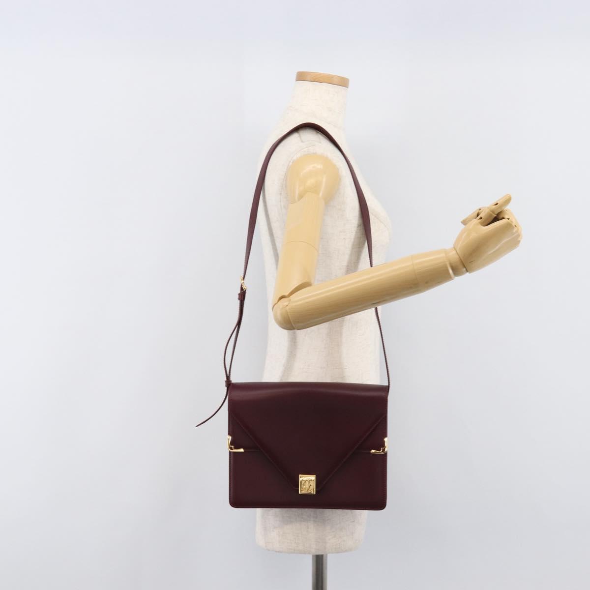 CARTIER Must Line Shoulder Bag Leather Bordeaux Gold Tone Auth 204581V