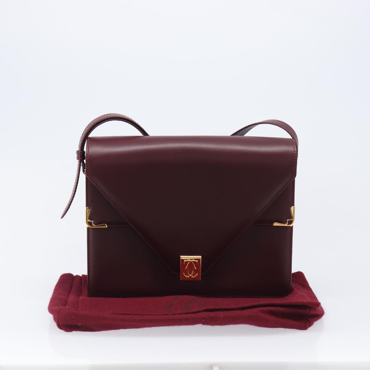 CARTIER Must Line Shoulder Bag Leather Bordeaux Gold Tone Auth 204581V