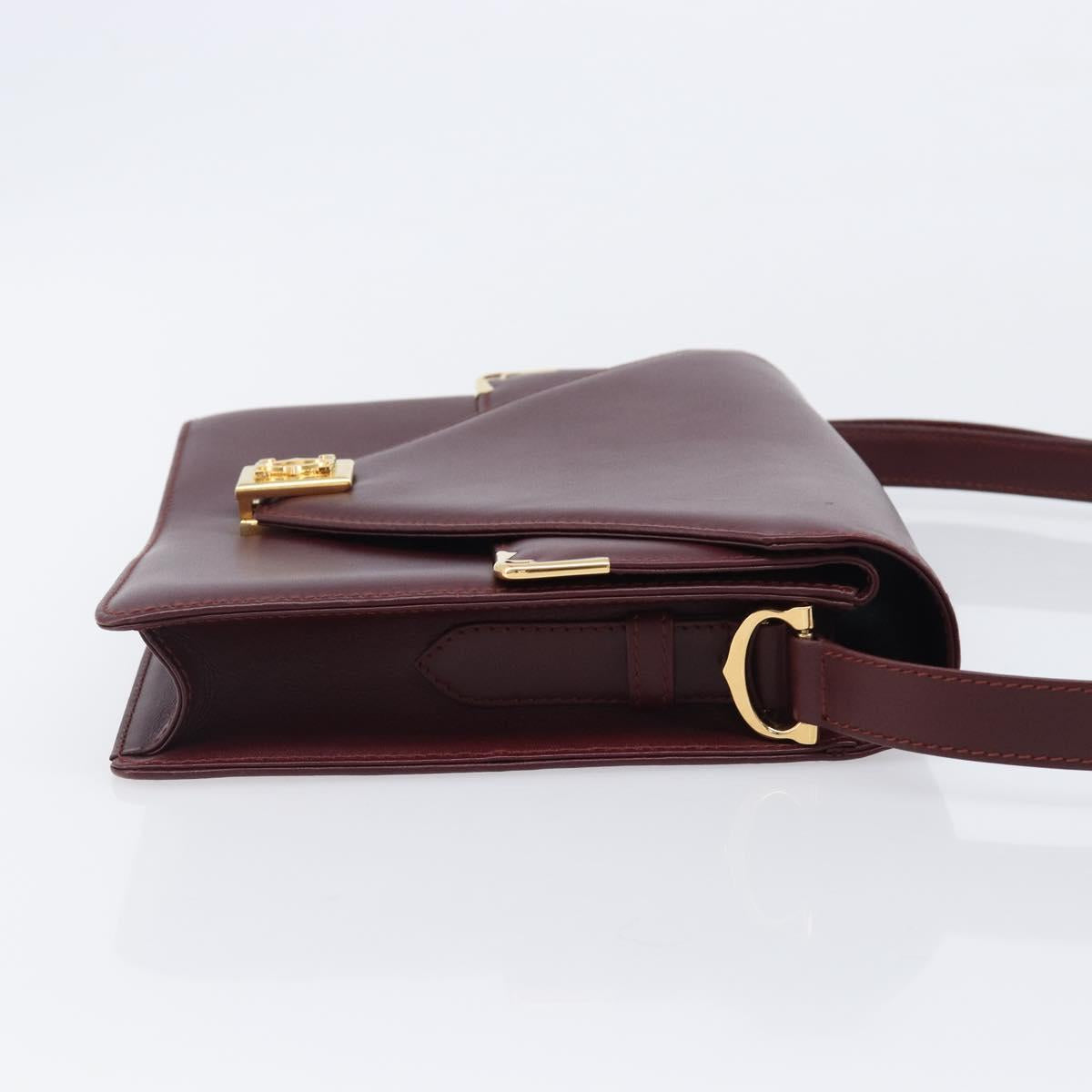 CARTIER Must Line Shoulder Bag Leather Bordeaux Gold Tone Auth 204581V