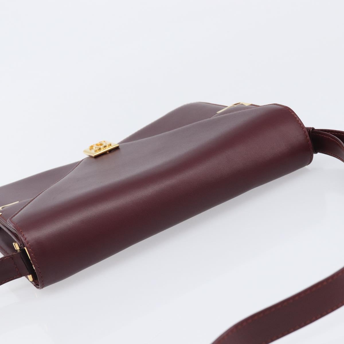 CARTIER Must Line Shoulder Bag Leather Bordeaux Gold Tone Auth 204581V
