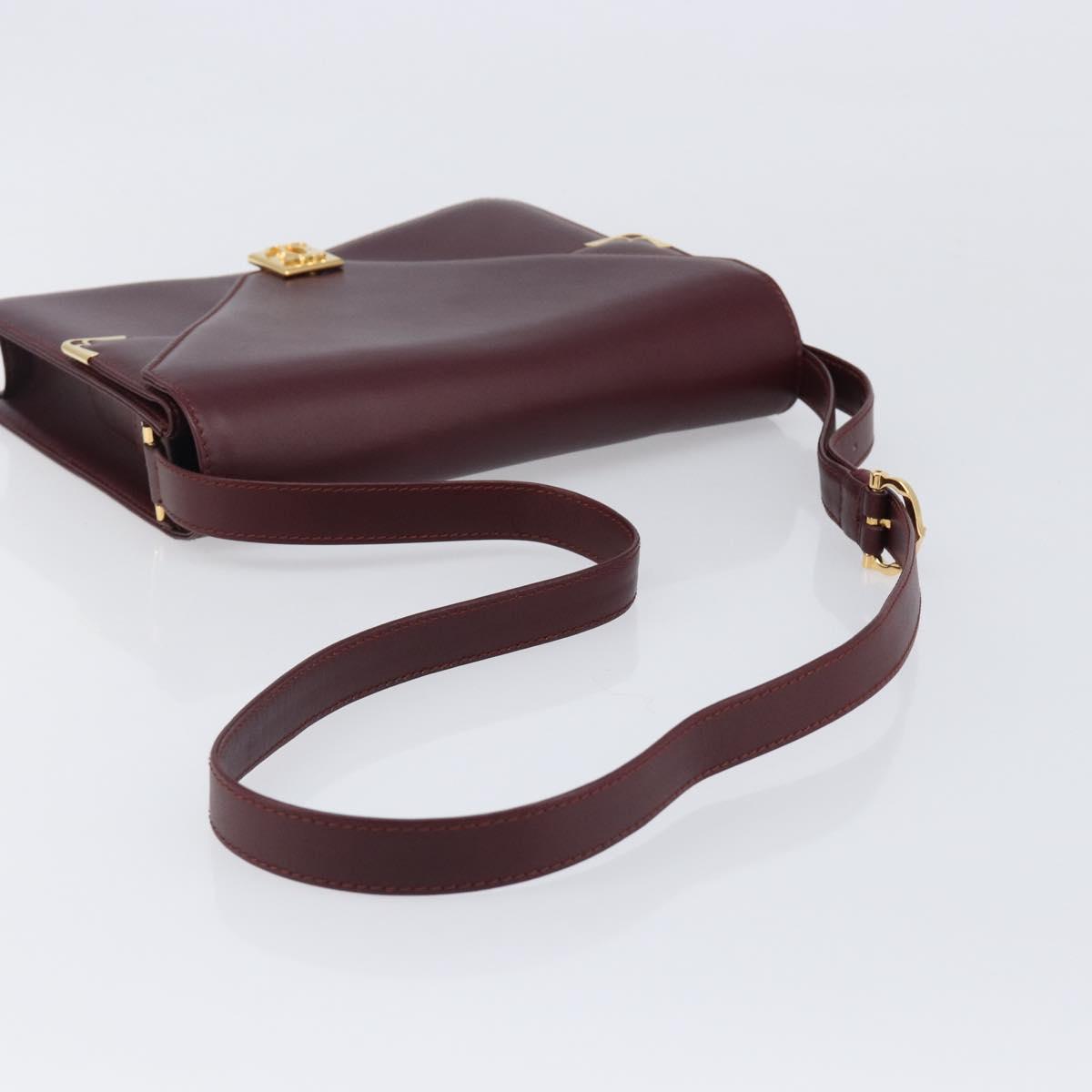 CARTIER Must Line Shoulder Bag Leather Bordeaux Gold Tone Auth 204581V