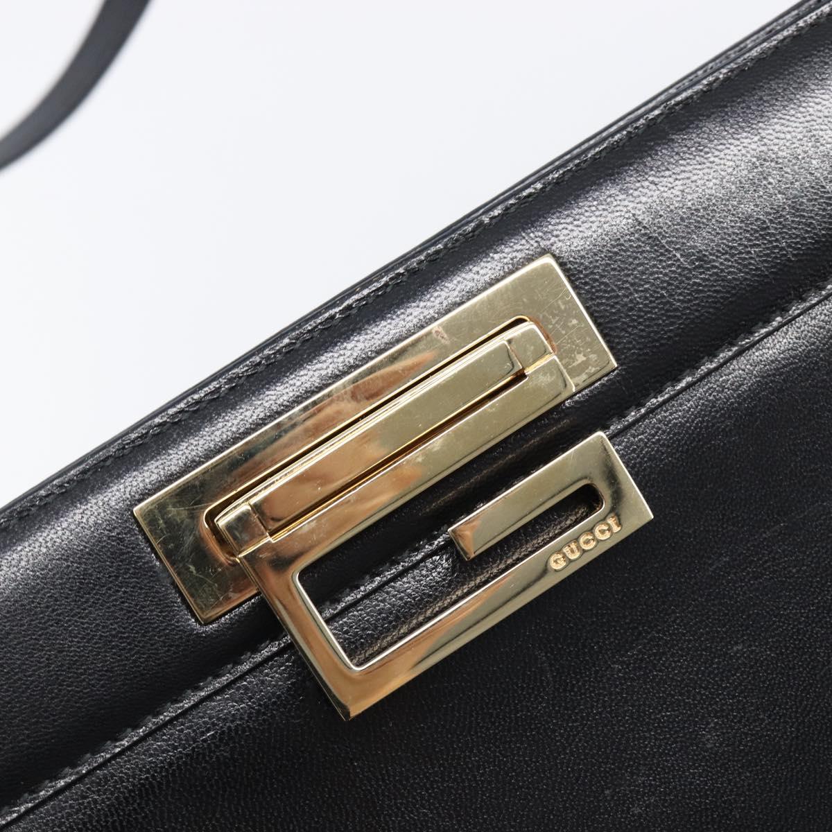 GUCCI Shoulder Bag Leather Black Gold Tone 001 0406 1864 Auth 204582V