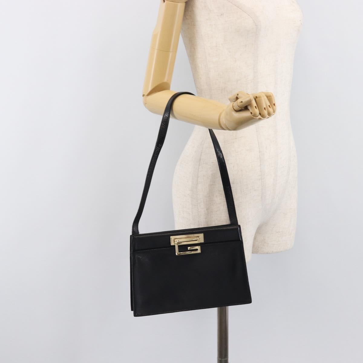 GUCCI Shoulder Bag Leather Black Gold Tone 001 0406 1864 Auth 204582V