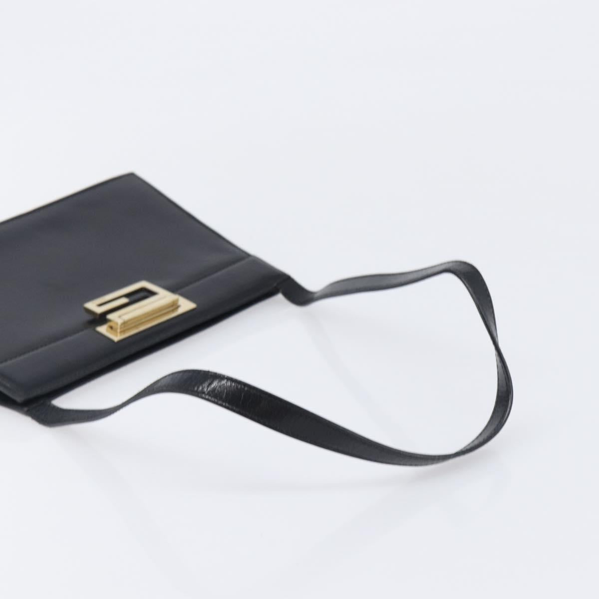 GUCCI Shoulder Bag Leather Black Gold Tone 001 0406 1864 Auth 204582V