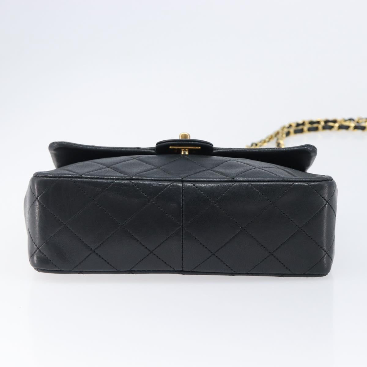 CHANEL Mini Matelasse 20 Chain Shoulder Bag Lamb Skin Black Gold CC Auth 204583V