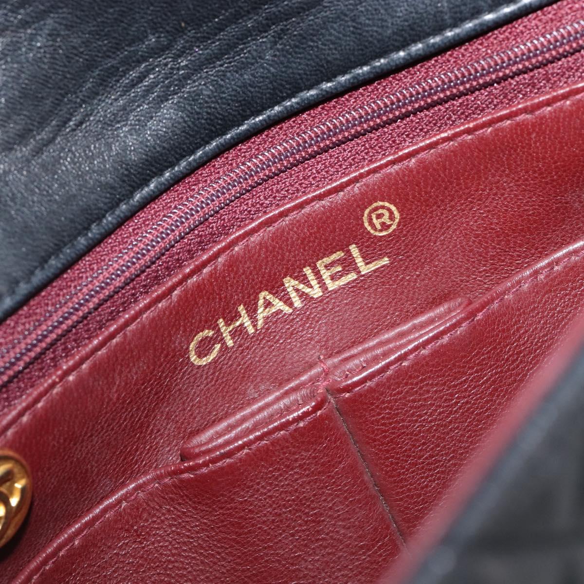 CHANEL Mini Matelasse 20 Chain Shoulder Bag Lamb Skin Black Gold CC Auth 204583V