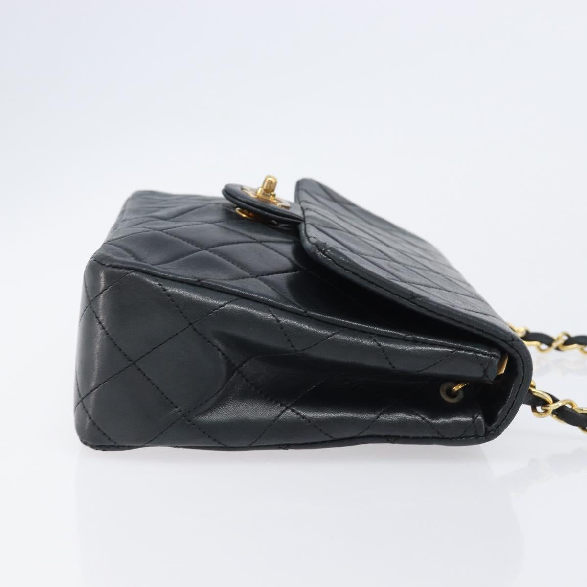 CHANEL Mini Matelasse 20 Chain Shoulder Bag Lamb Skin Black Gold CC Auth 204583V