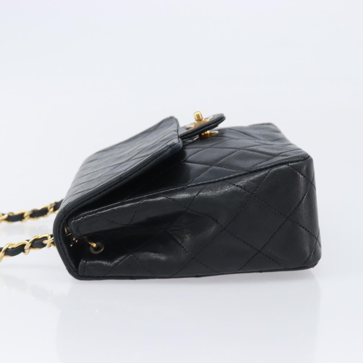 CHANEL Mini Matelasse 20 Chain Shoulder Bag Lamb Skin Black Gold CC Auth 204583V