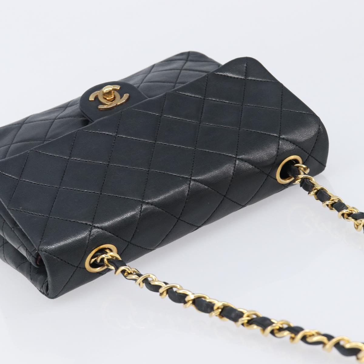 CHANEL Mini Matelasse 20 Chain Shoulder Bag Lamb Skin Black Gold CC Auth 204583V