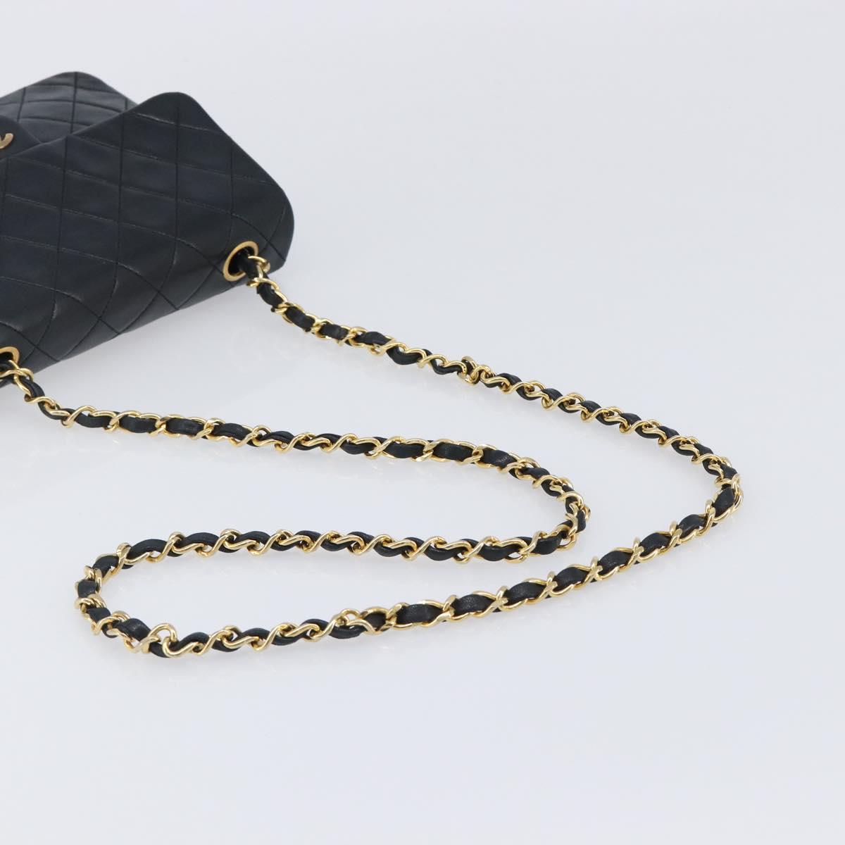 CHANEL Mini Matelasse 20 Chain Shoulder Bag Lamb Skin Black Gold CC Auth 204583V