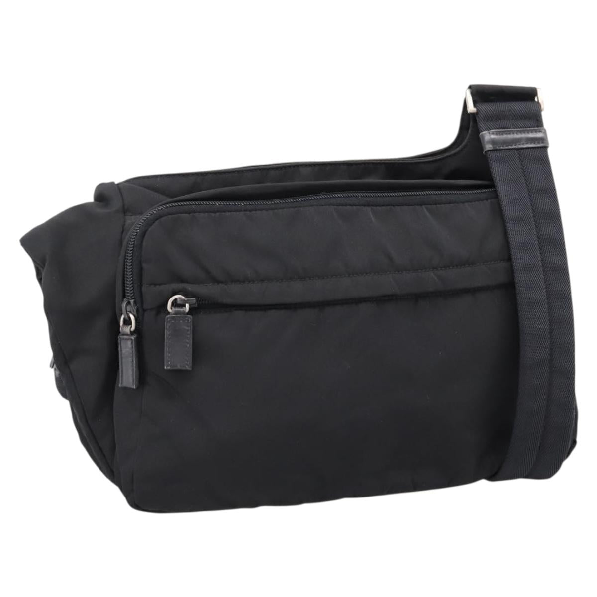 PRADA Shoulder Bag Nylon Black Silver Auth 204590A