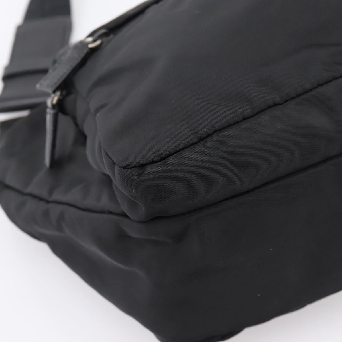 PRADA Shoulder Bag Nylon Black Silver Auth 204590A