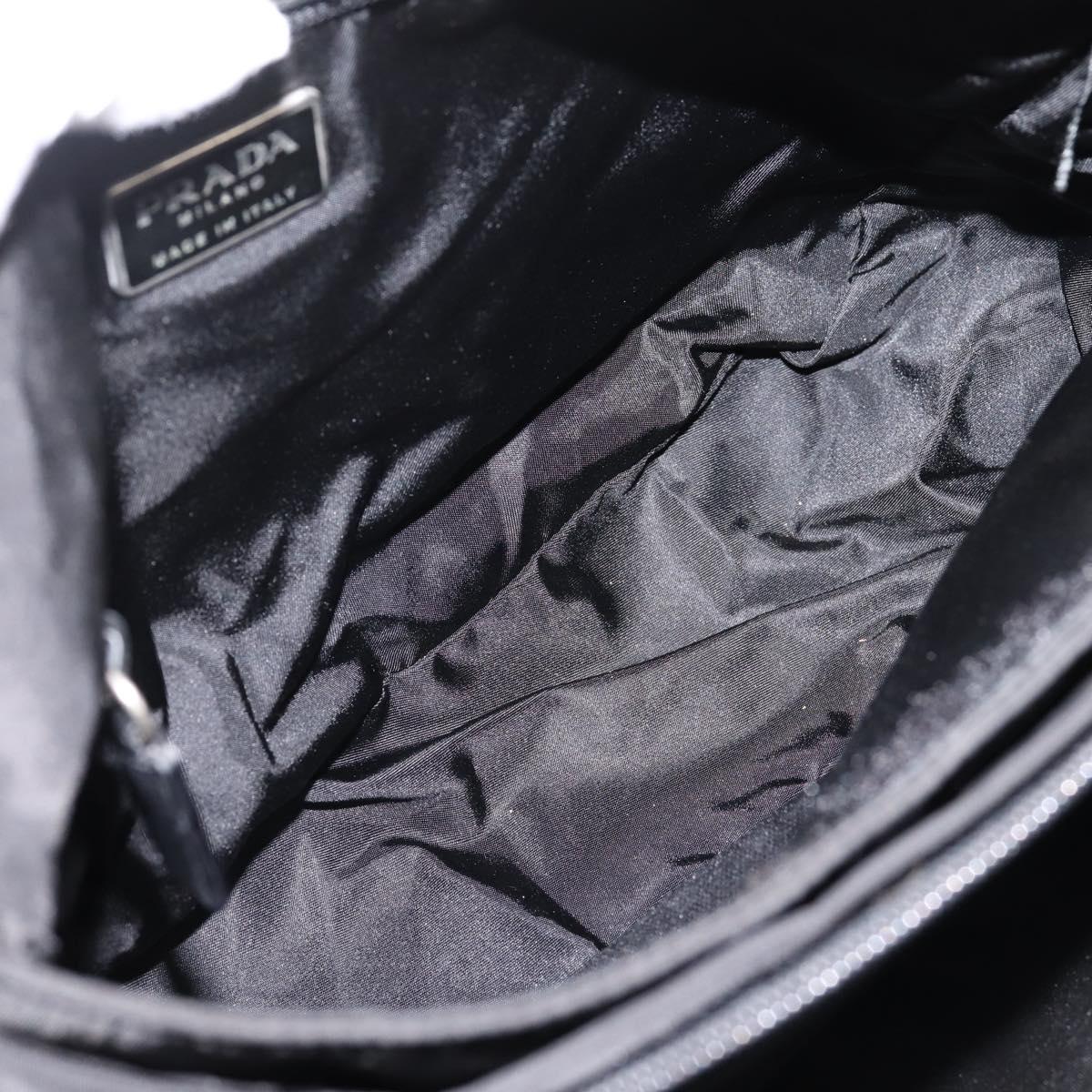 PRADA Shoulder Bag Nylon Black Silver Auth 204590A