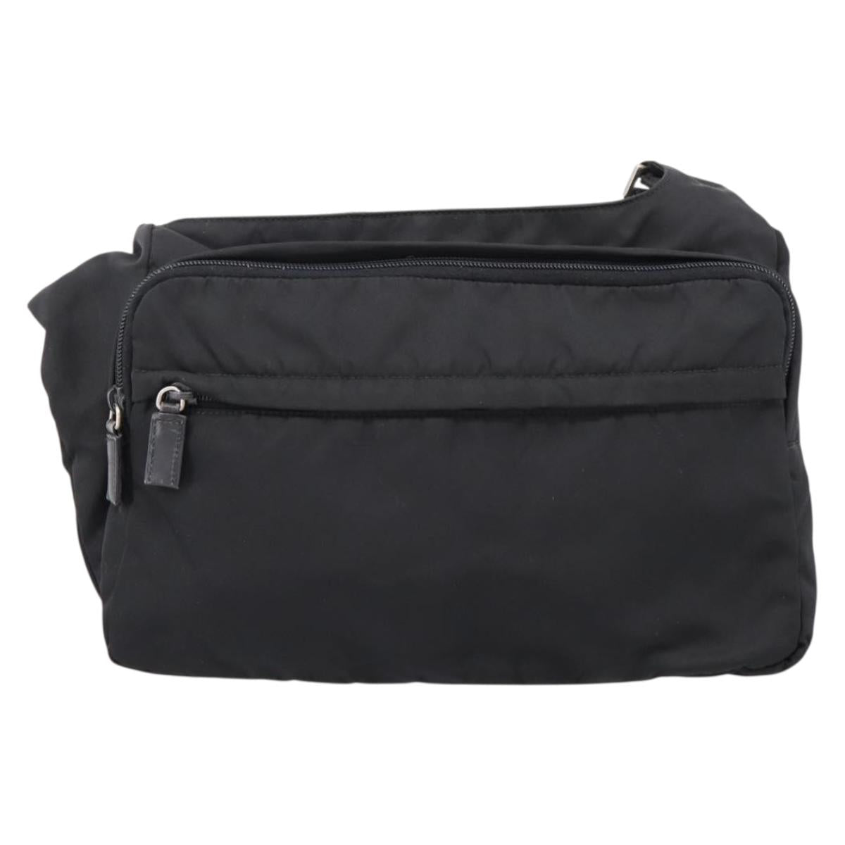 PRADA Shoulder Bag Nylon Black Silver Auth 204590A