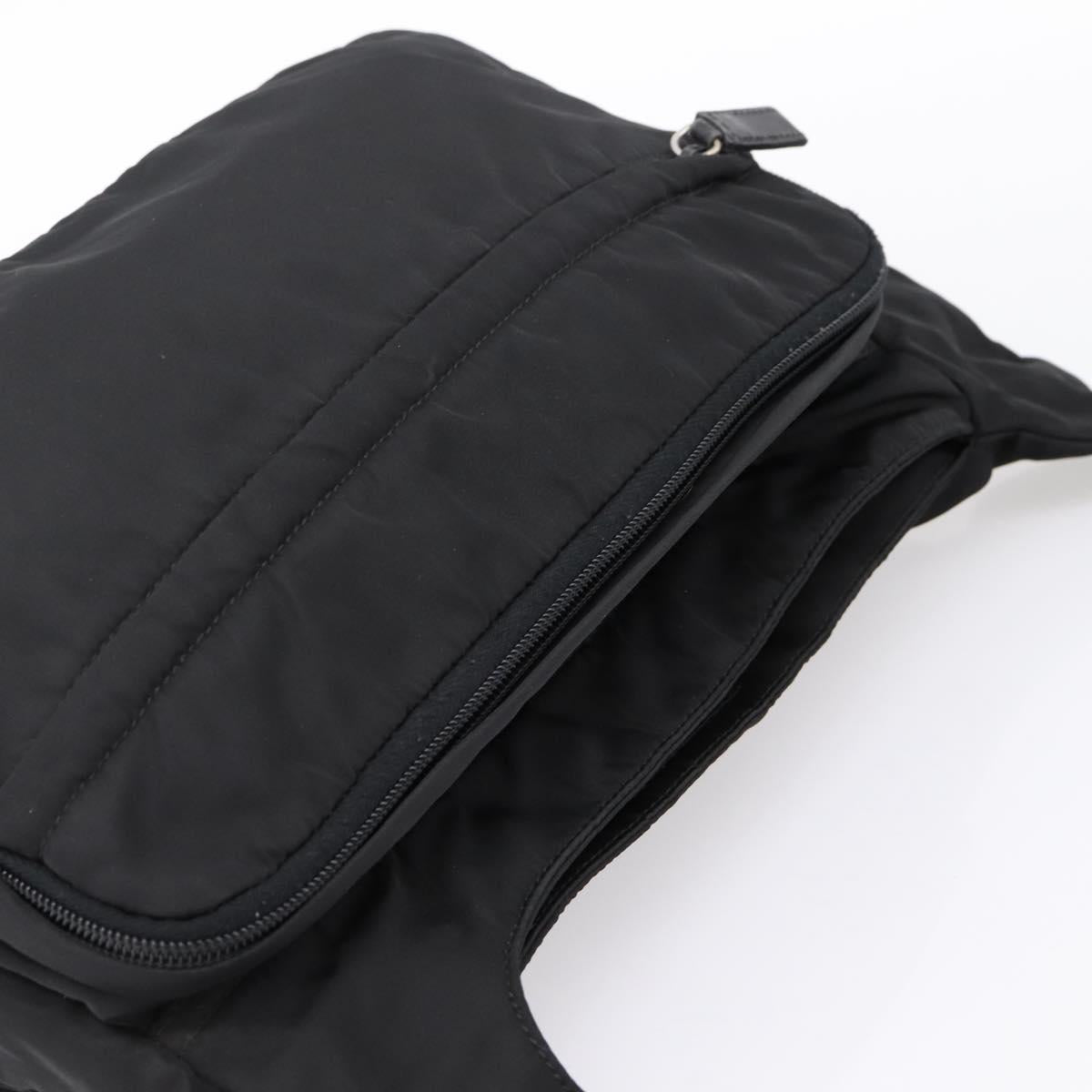PRADA Shoulder Bag Nylon Black Silver Auth 204590A
