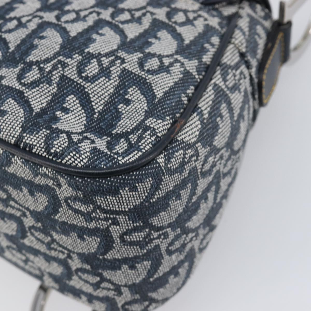 Christian Dior Trotter Canvas Saddle Shoulder Bag Navy Silver Auth 204592V