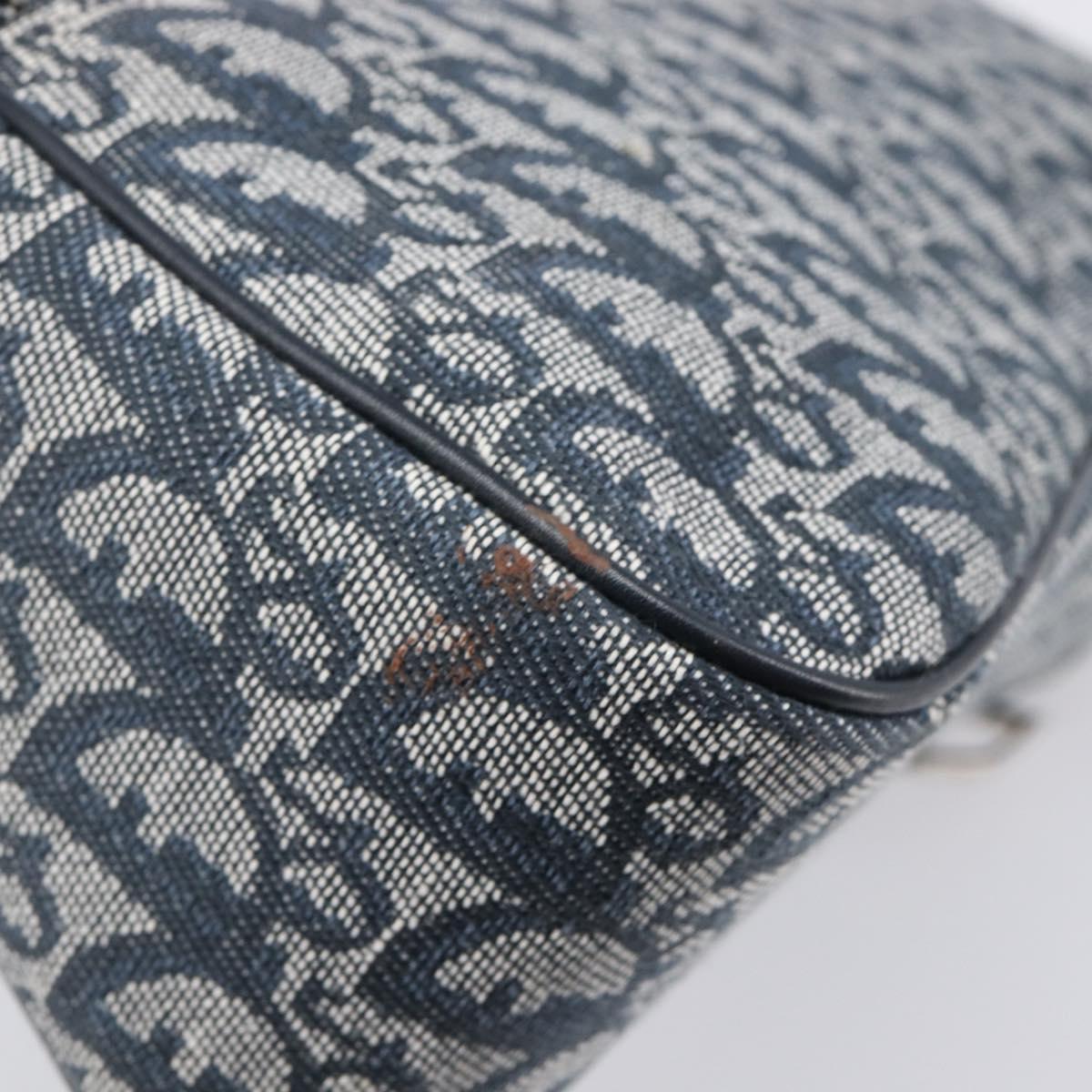 Christian Dior Trotter Canvas Saddle Shoulder Bag Navy Silver Auth 204592V
