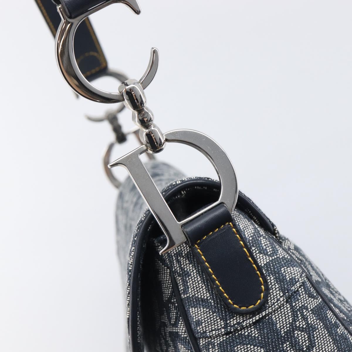 Christian Dior Trotter Canvas Saddle Shoulder Bag Navy Silver Auth 204592V