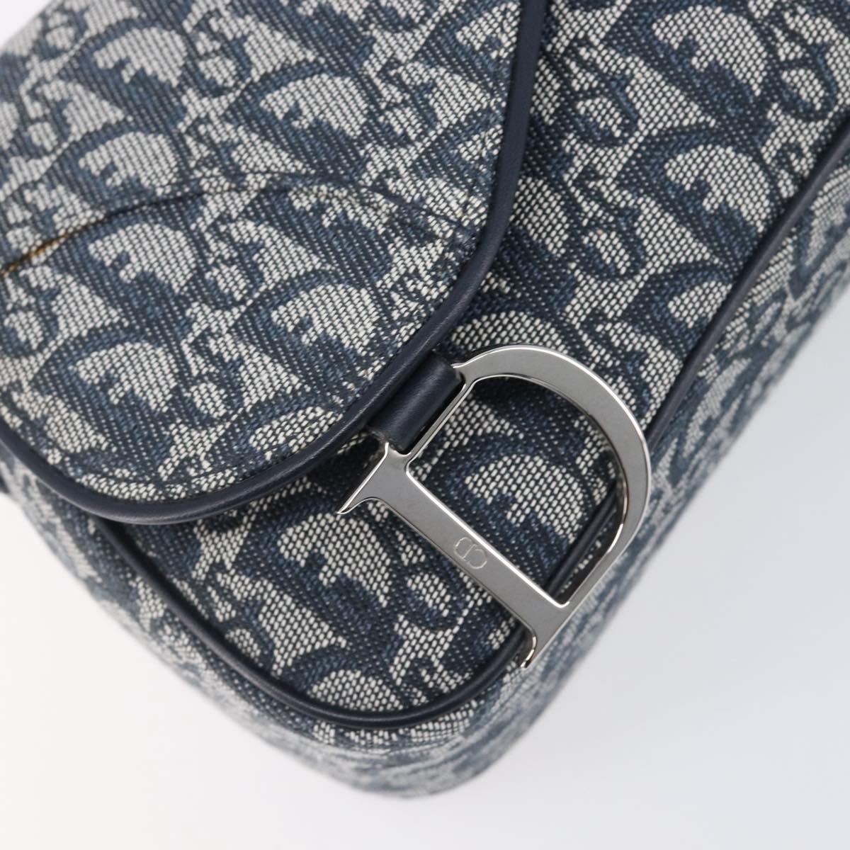 Christian Dior Trotter Canvas Saddle Shoulder Bag Navy Silver Auth 204592V