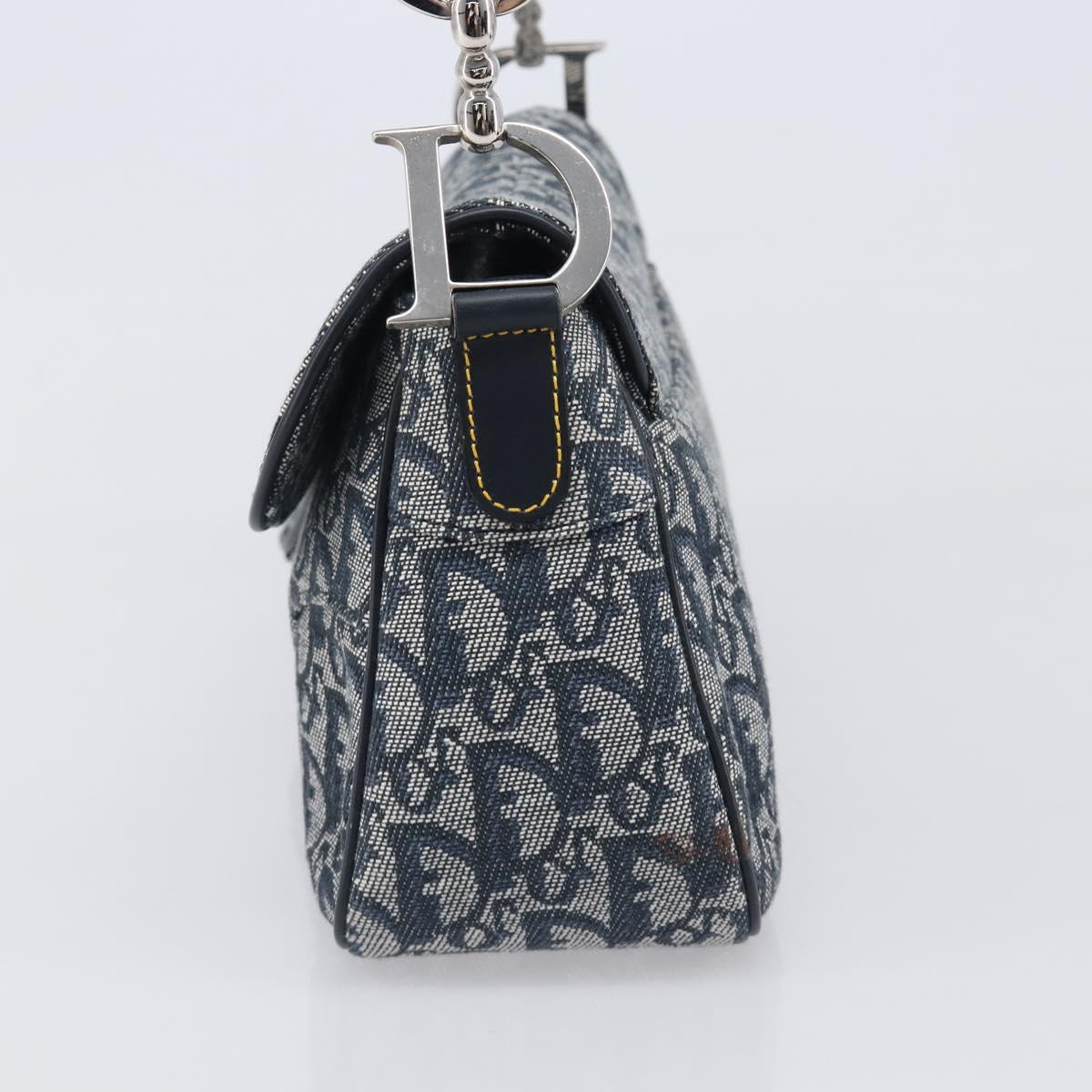 Christian Dior Trotter Canvas Saddle Shoulder Bag Navy Silver Auth 204592V
