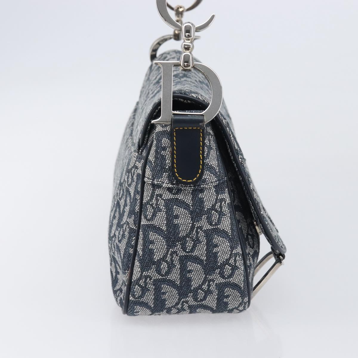 Christian Dior Trotter Canvas Saddle Shoulder Bag Navy Silver Auth 204592V