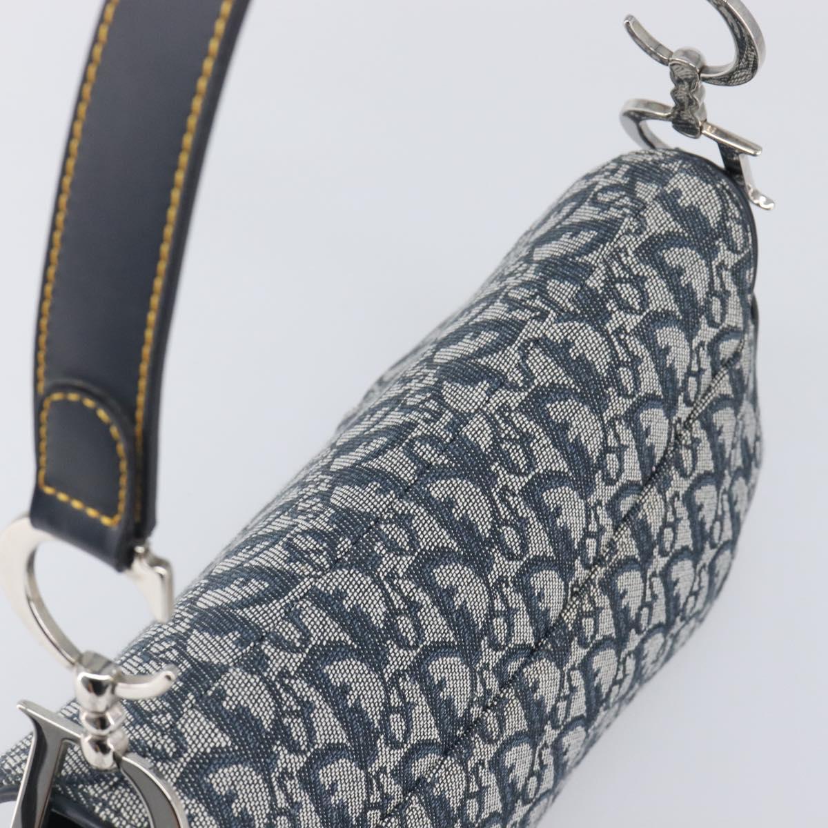 Christian Dior Trotter Canvas Saddle Shoulder Bag Navy Silver Auth 204592V