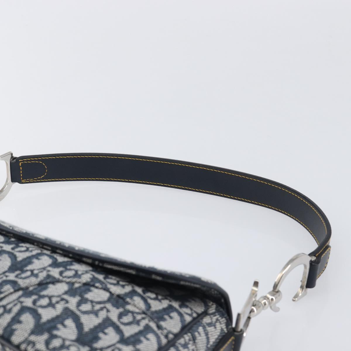 Christian Dior Trotter Canvas Saddle Shoulder Bag Navy Silver Auth 204592V