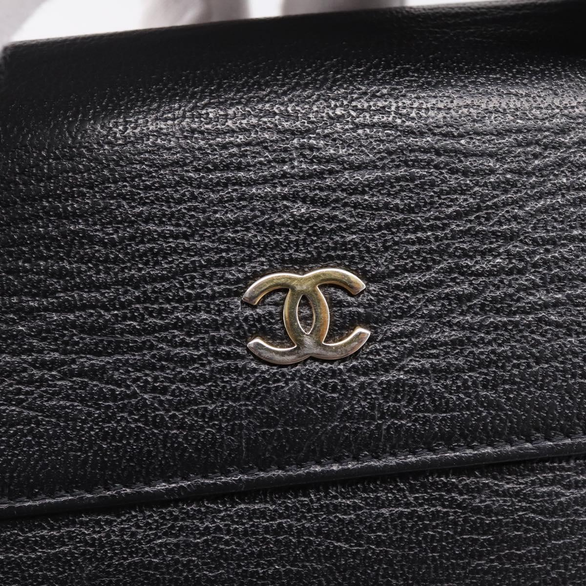 CHANEL Compact Wallet Leather Black Gold CC Auth 204596V