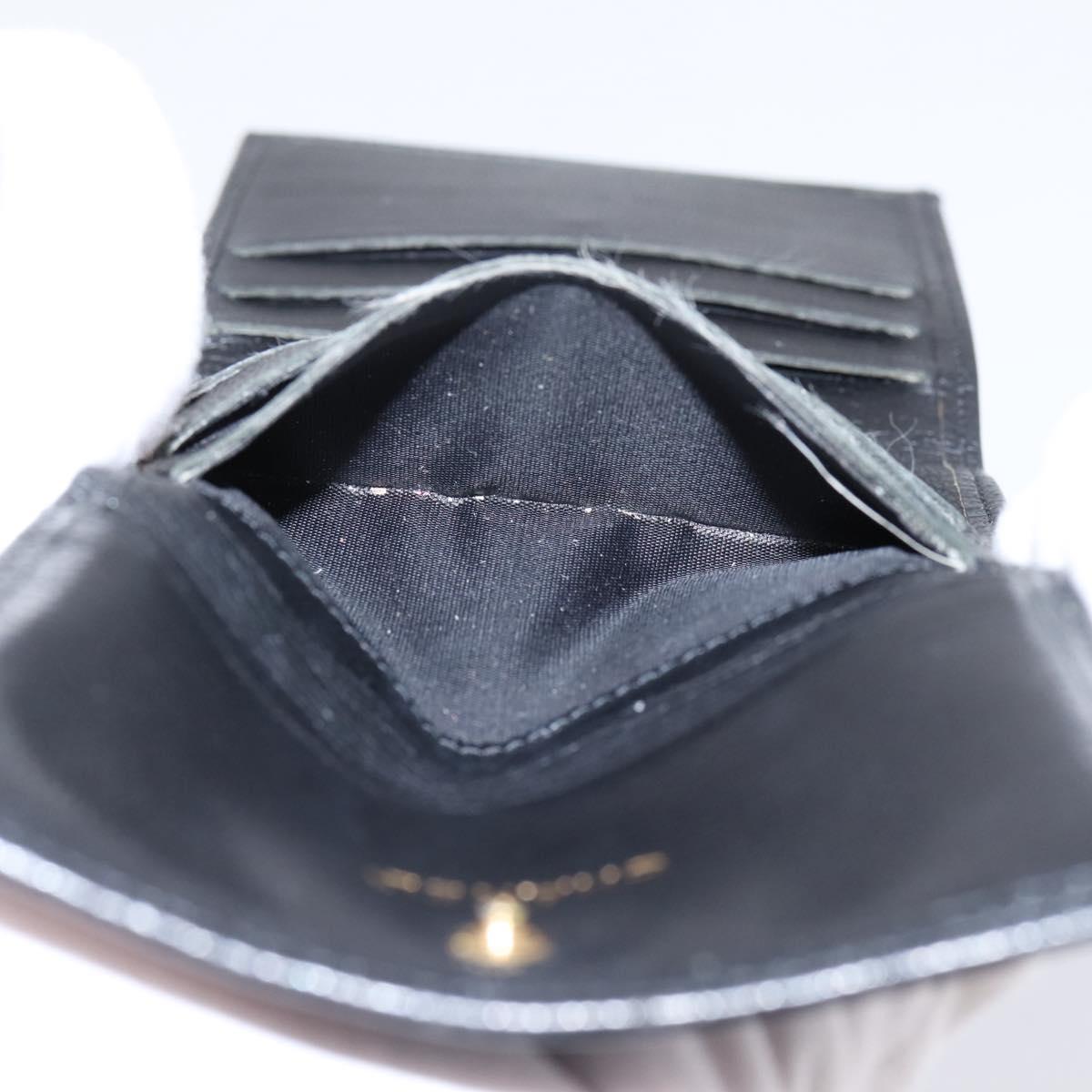 CHANEL Compact Wallet Leather Black Gold CC Auth 204596V