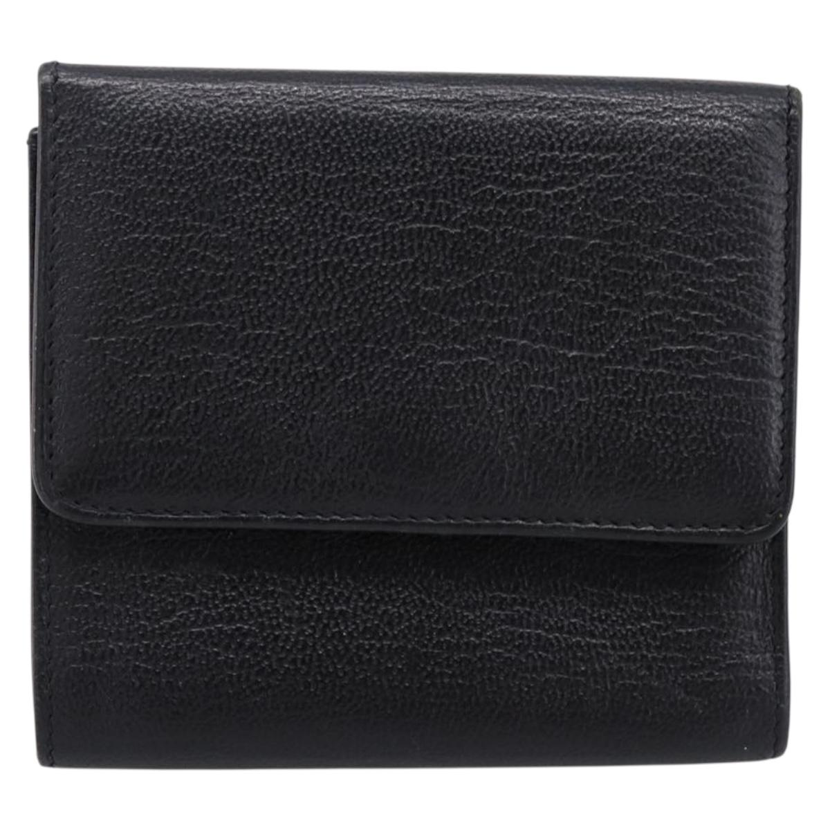 CHANEL Compact Wallet Leather Black Gold CC Auth 204596V