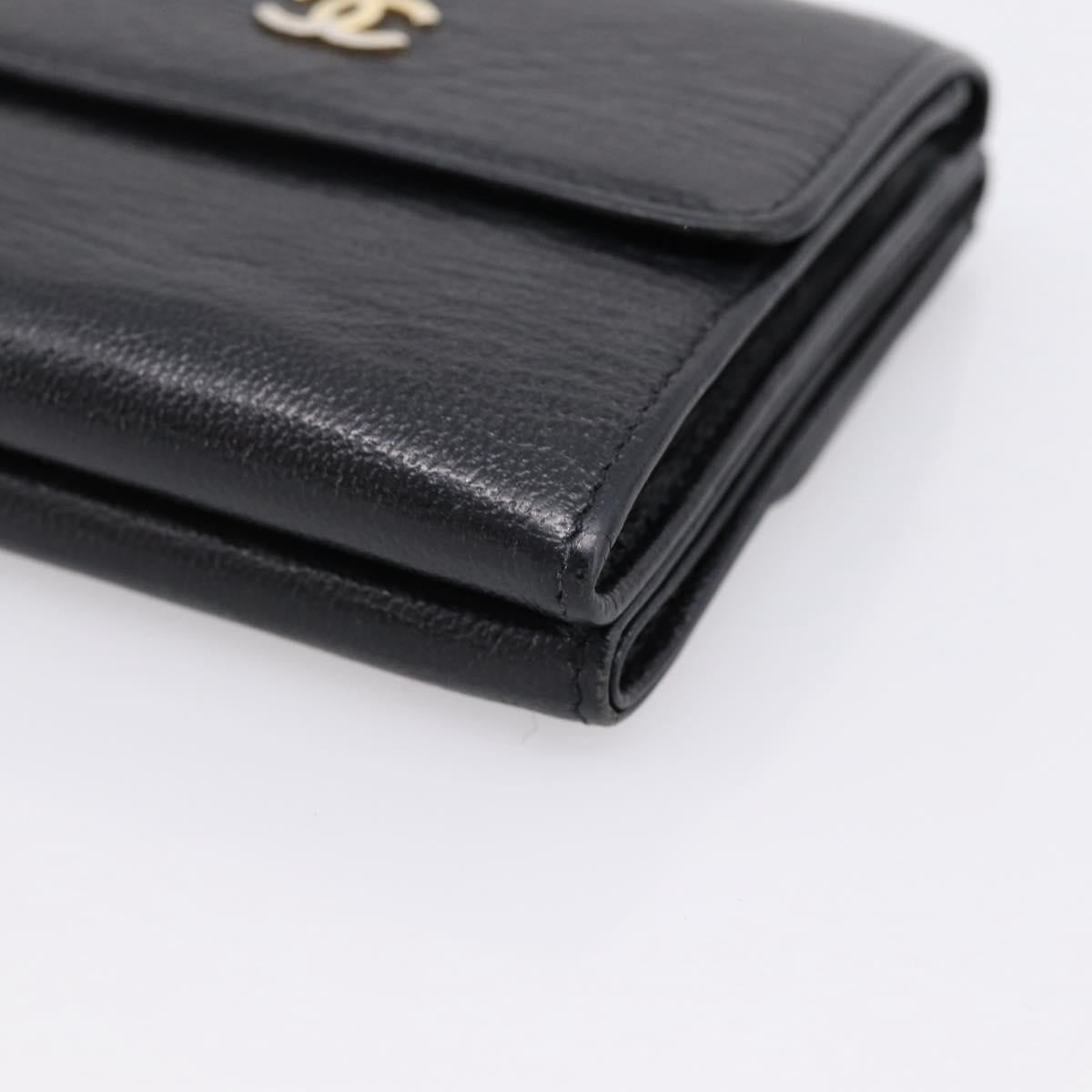 CHANEL Compact Wallet Leather Black Gold CC Auth 204596V