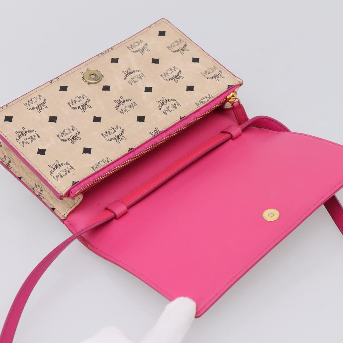 MCM Vicetos Shoulder Bag PVC Leather Pink Gold Tone Auth 204597A