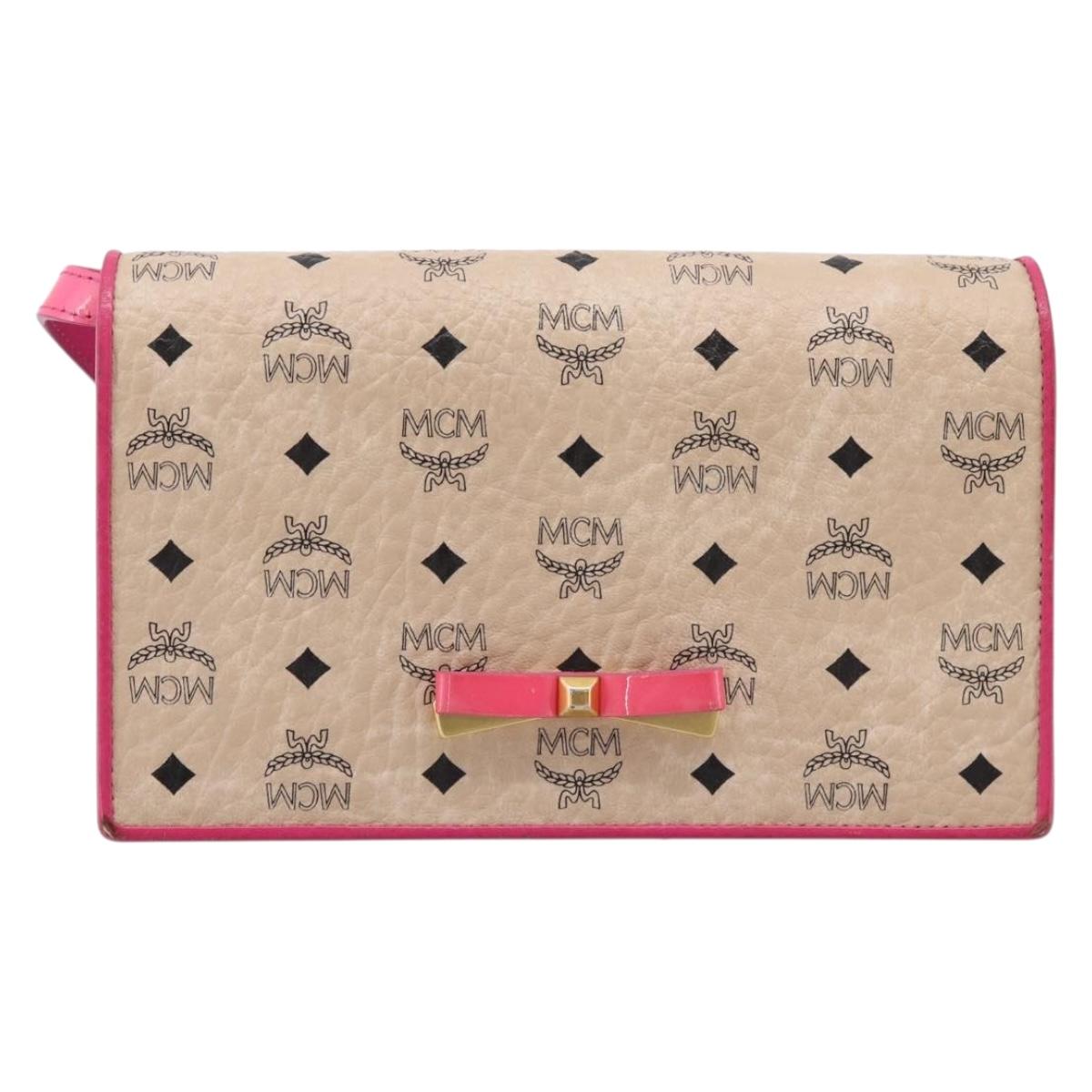 MCM Vicetos Shoulder Bag PVC Leather Pink Gold Tone Auth 204597A
