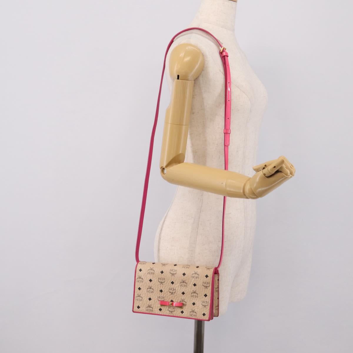 MCM Vicetos Shoulder Bag PVC Leather Pink Gold Tone Auth 204597A