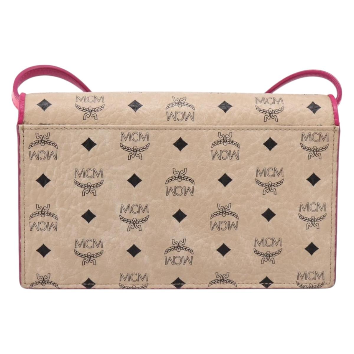 MCM Vicetos Shoulder Bag PVC Leather Pink Gold Tone Auth 204597A