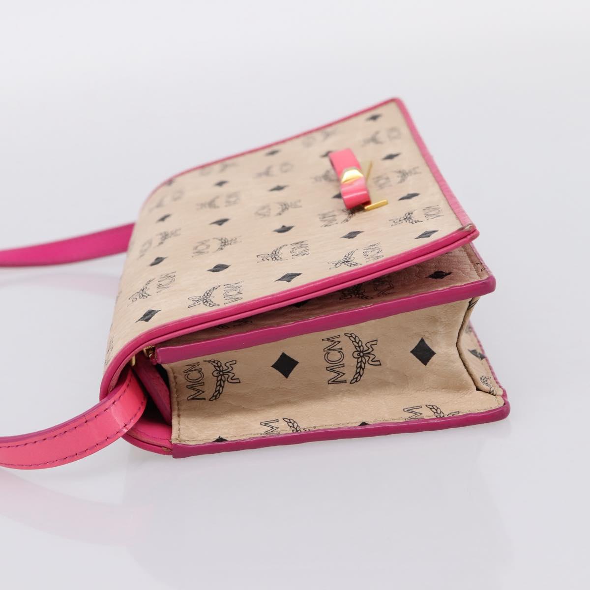 MCM Vicetos Shoulder Bag PVC Leather Pink Gold Tone Auth 204597A