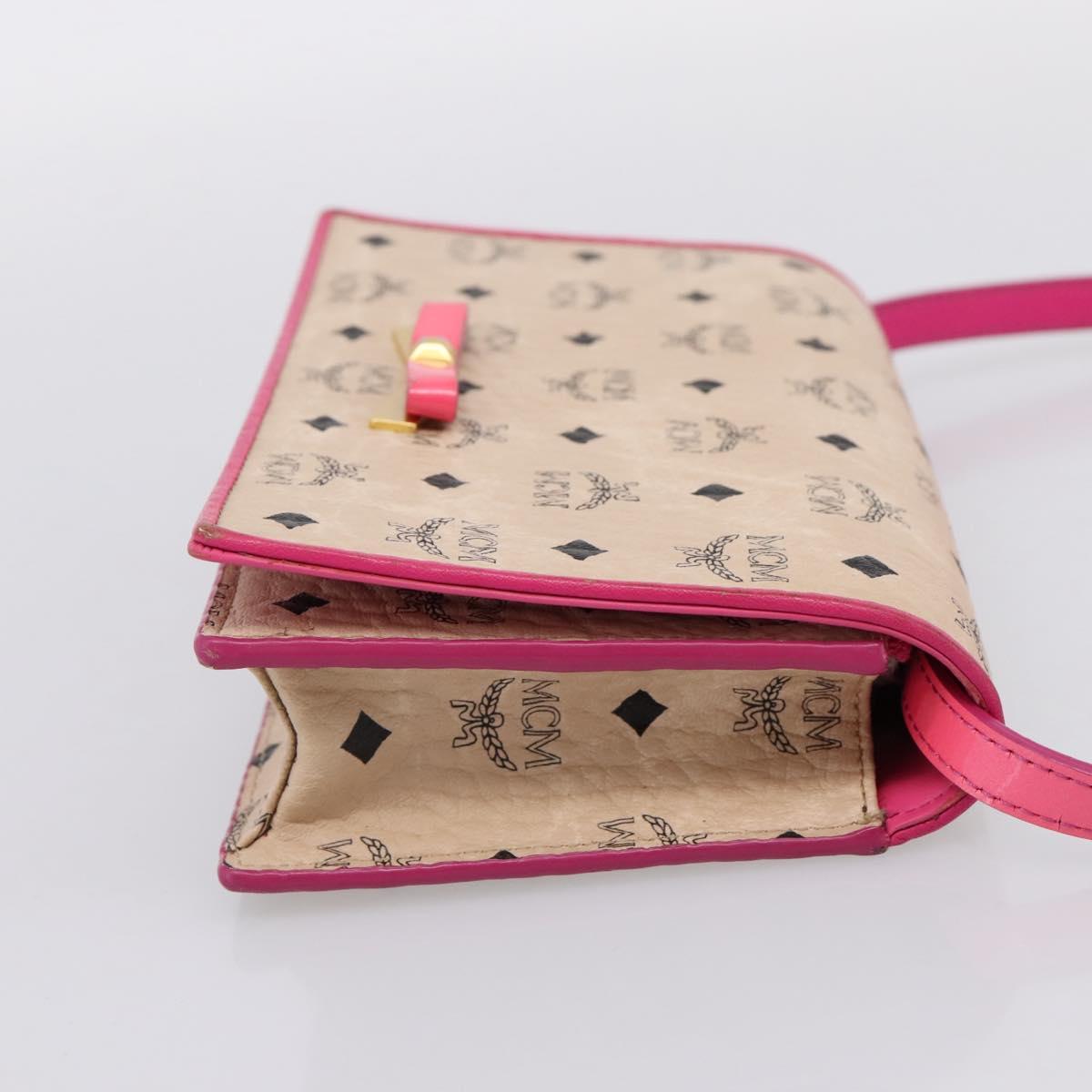 MCM Vicetos Shoulder Bag PVC Leather Pink Gold Tone Auth 204597A