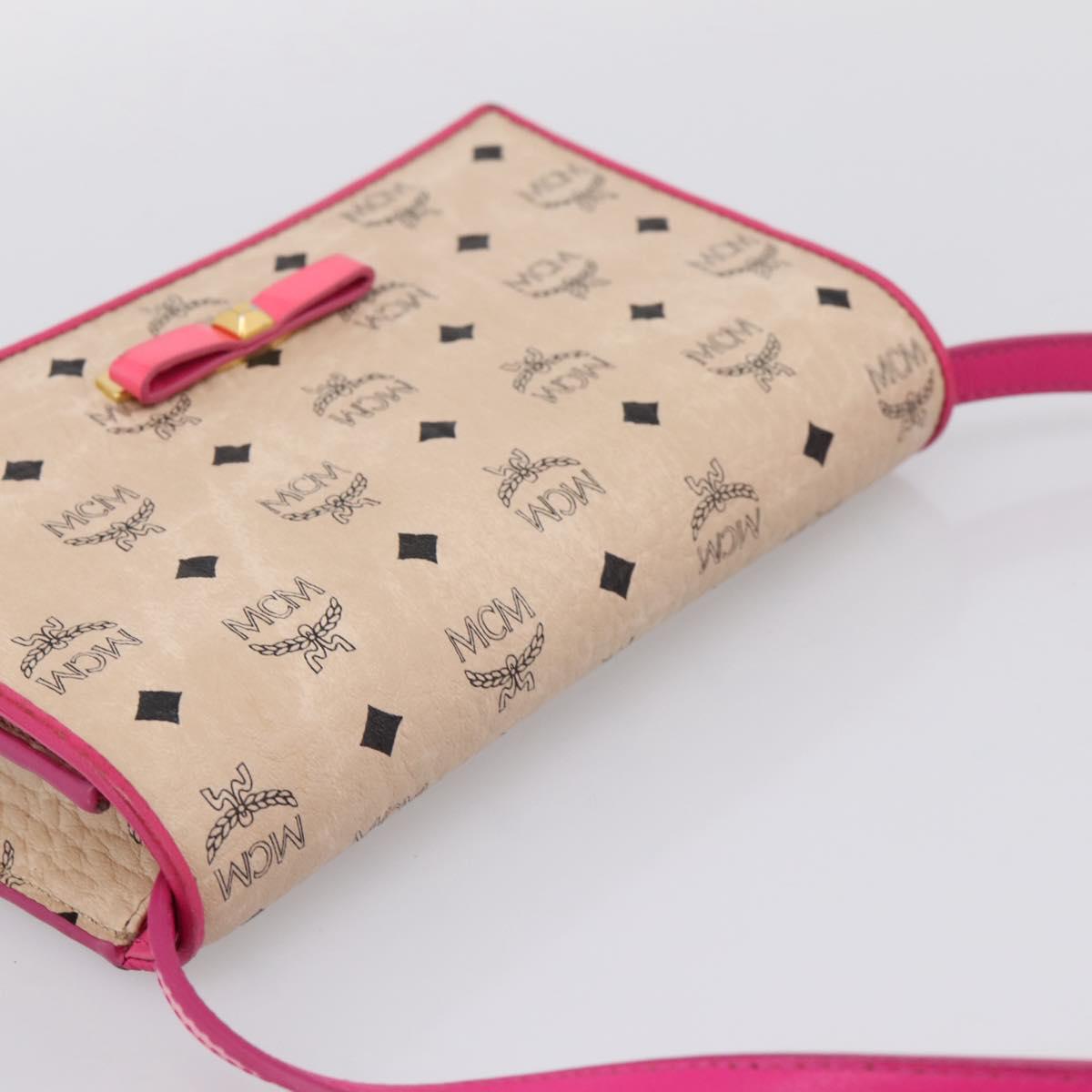 MCM Vicetos Shoulder Bag PVC Leather Pink Gold Tone Auth 204597A