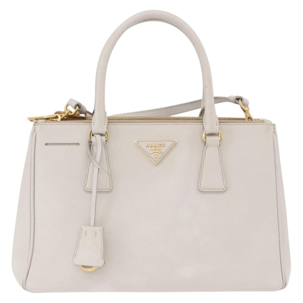 PRADA Galleria Hand Bag Safiano 2way Ivory Gold Tone Auth 204598A