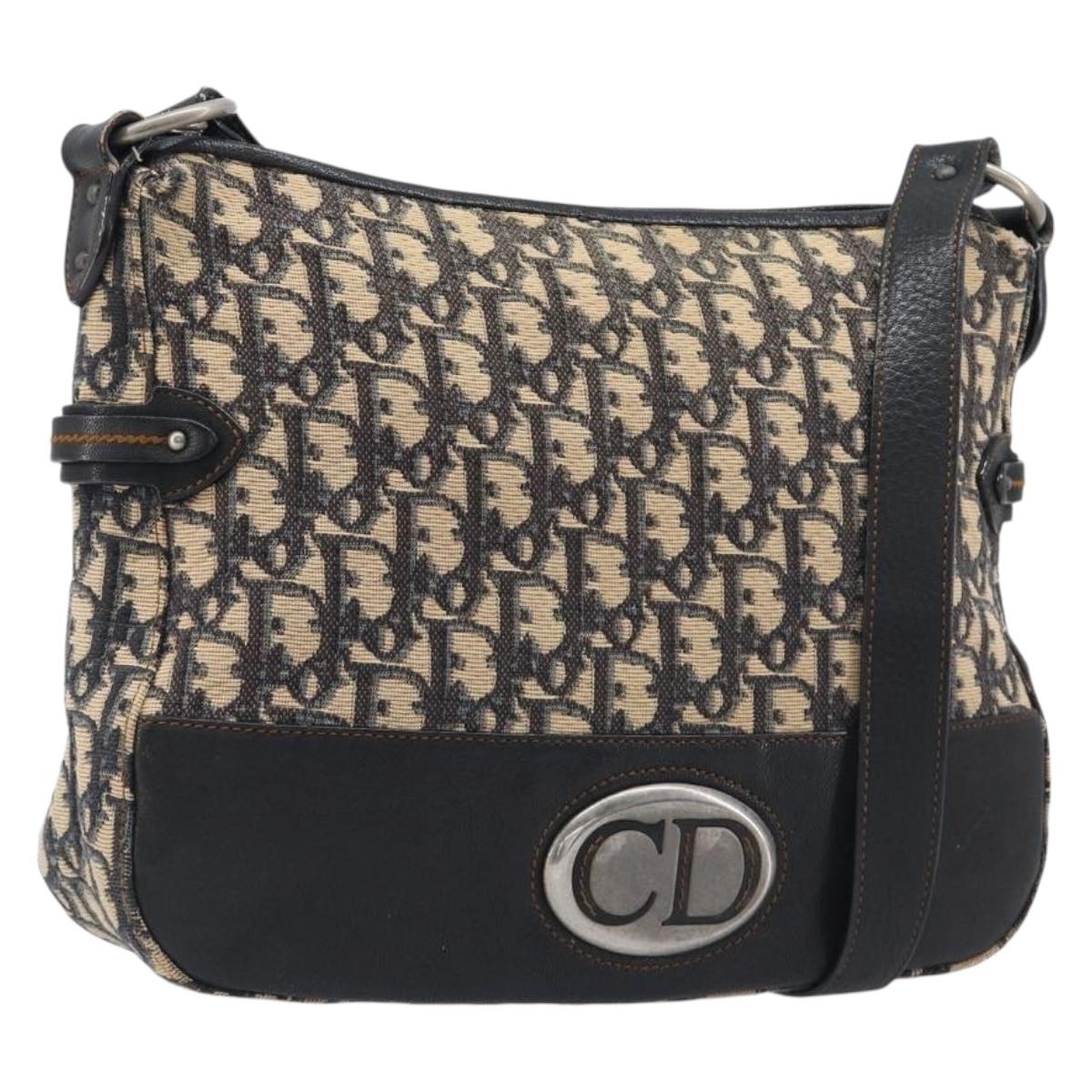 Christian Dior Trotter Canvas Shoulder Bag Navy Silver Auth 204603V