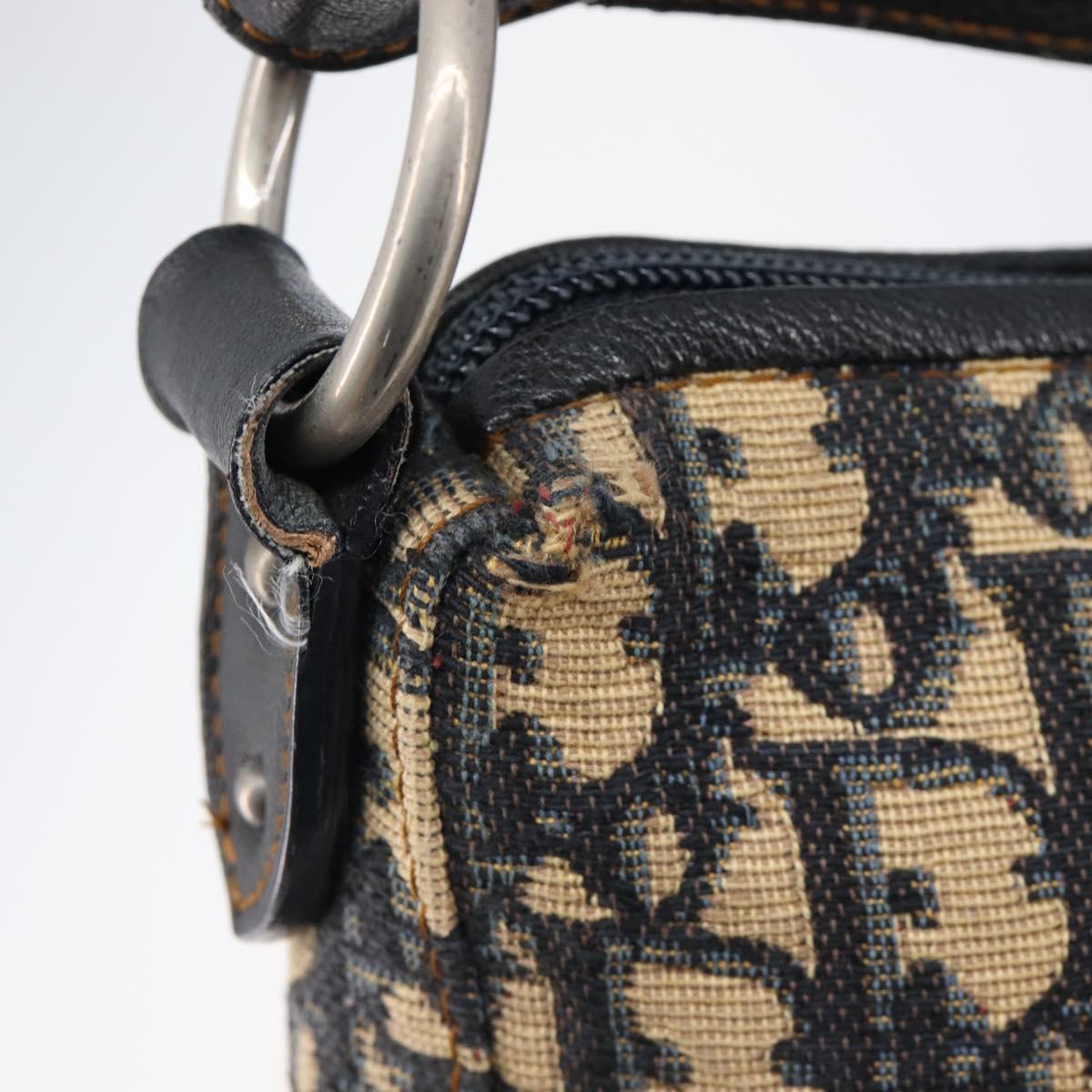 Christian Dior Trotter Canvas Shoulder Bag Navy Silver Auth 204603V