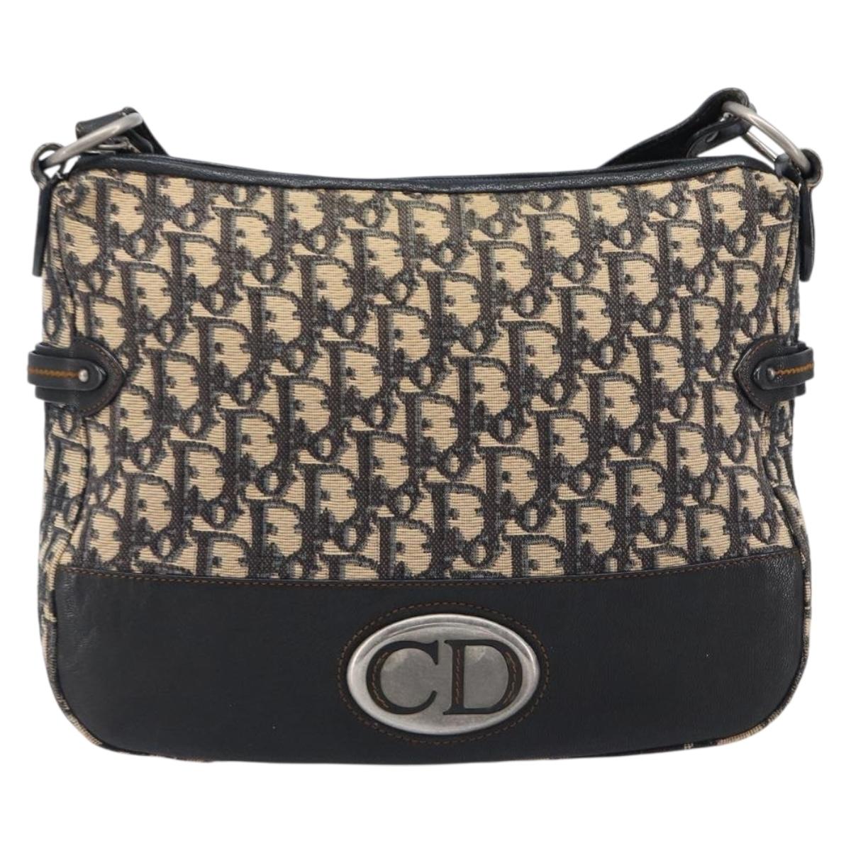 Christian Dior Trotter Canvas Shoulder Bag Navy Silver Auth 204603V