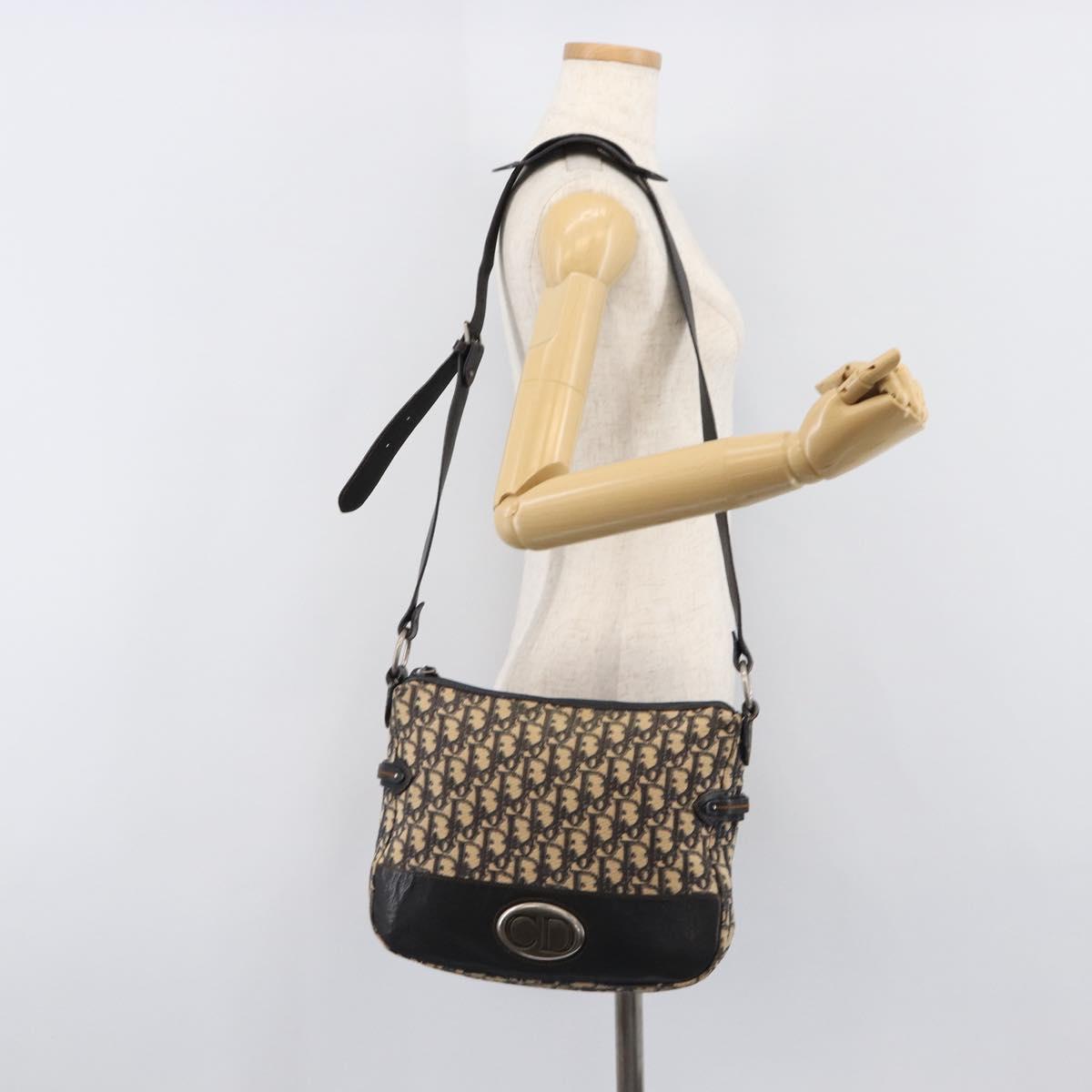 Christian Dior Trotter Canvas Shoulder Bag Navy Silver Auth 204603V