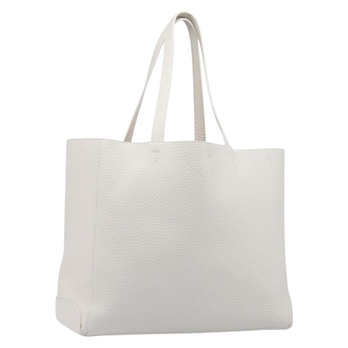 TOD’S Tote Bag Leather White Silver Auth 204604A