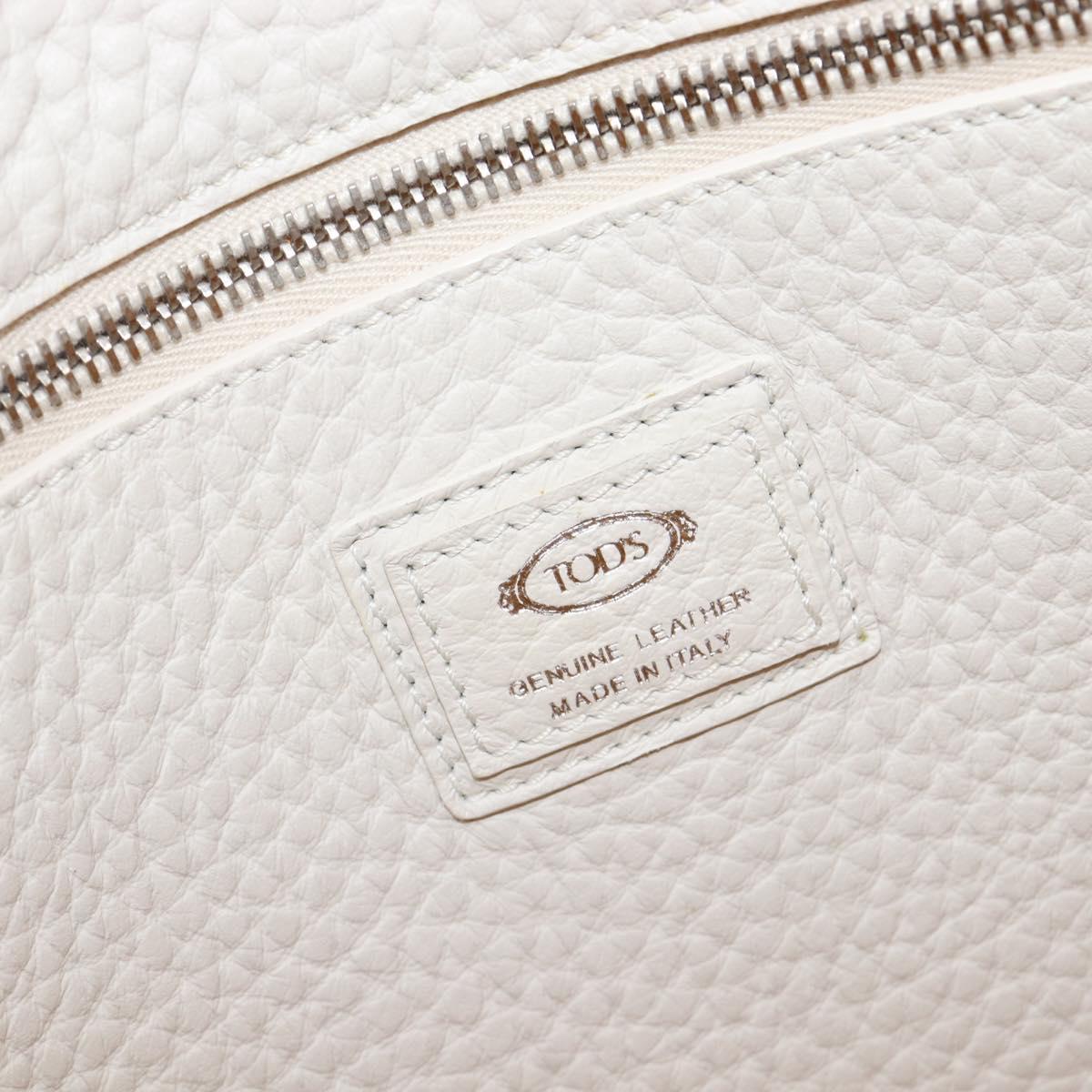 TOD’S Tote Bag Leather White Silver Auth 204604A