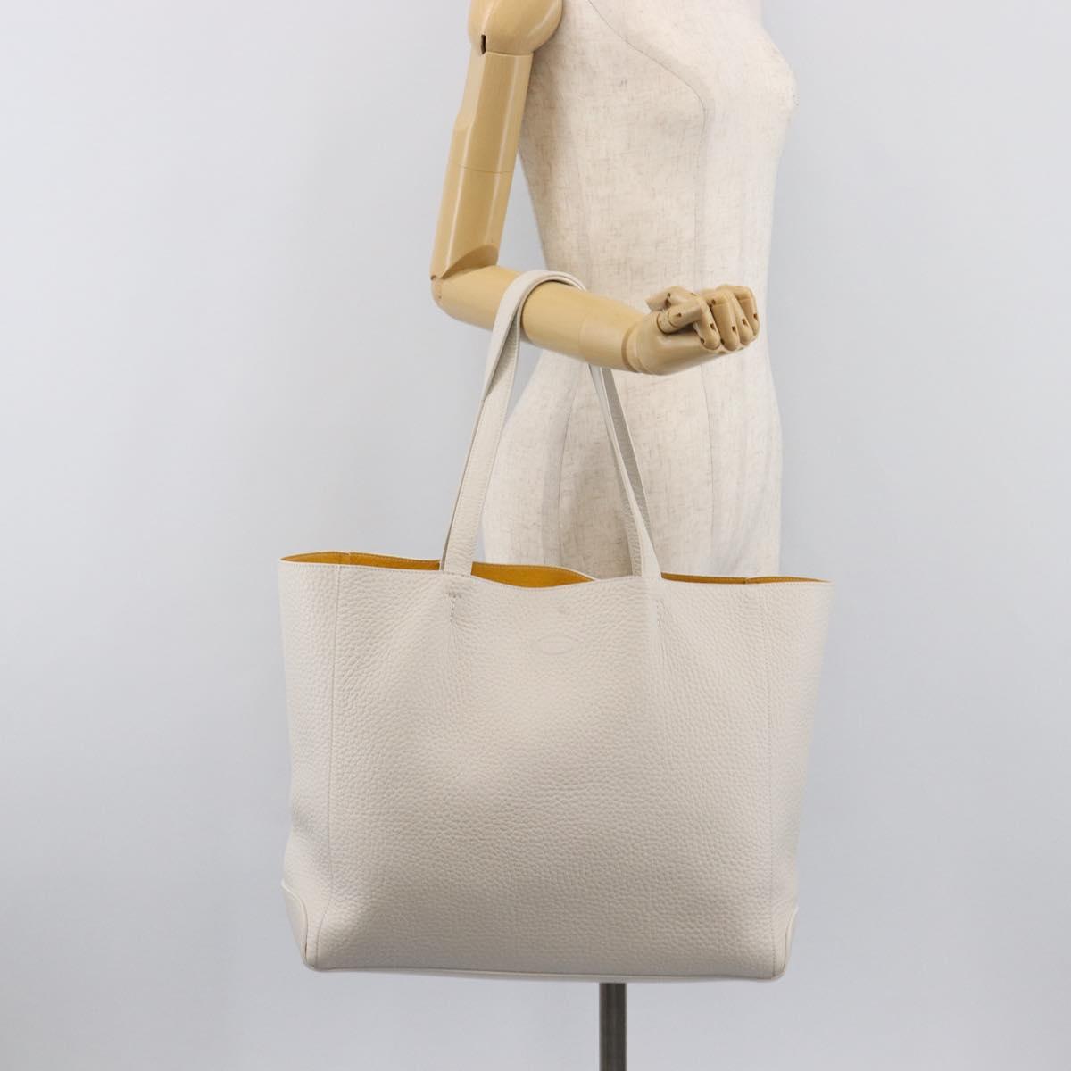 TOD’S Tote Bag Leather White Silver Auth 204604A
