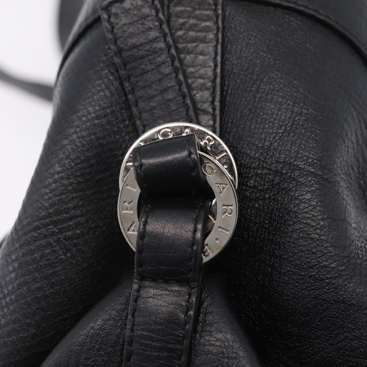 BVLGARI Chandra Hand Bag Leather 2way Black Silver Auth 204605V