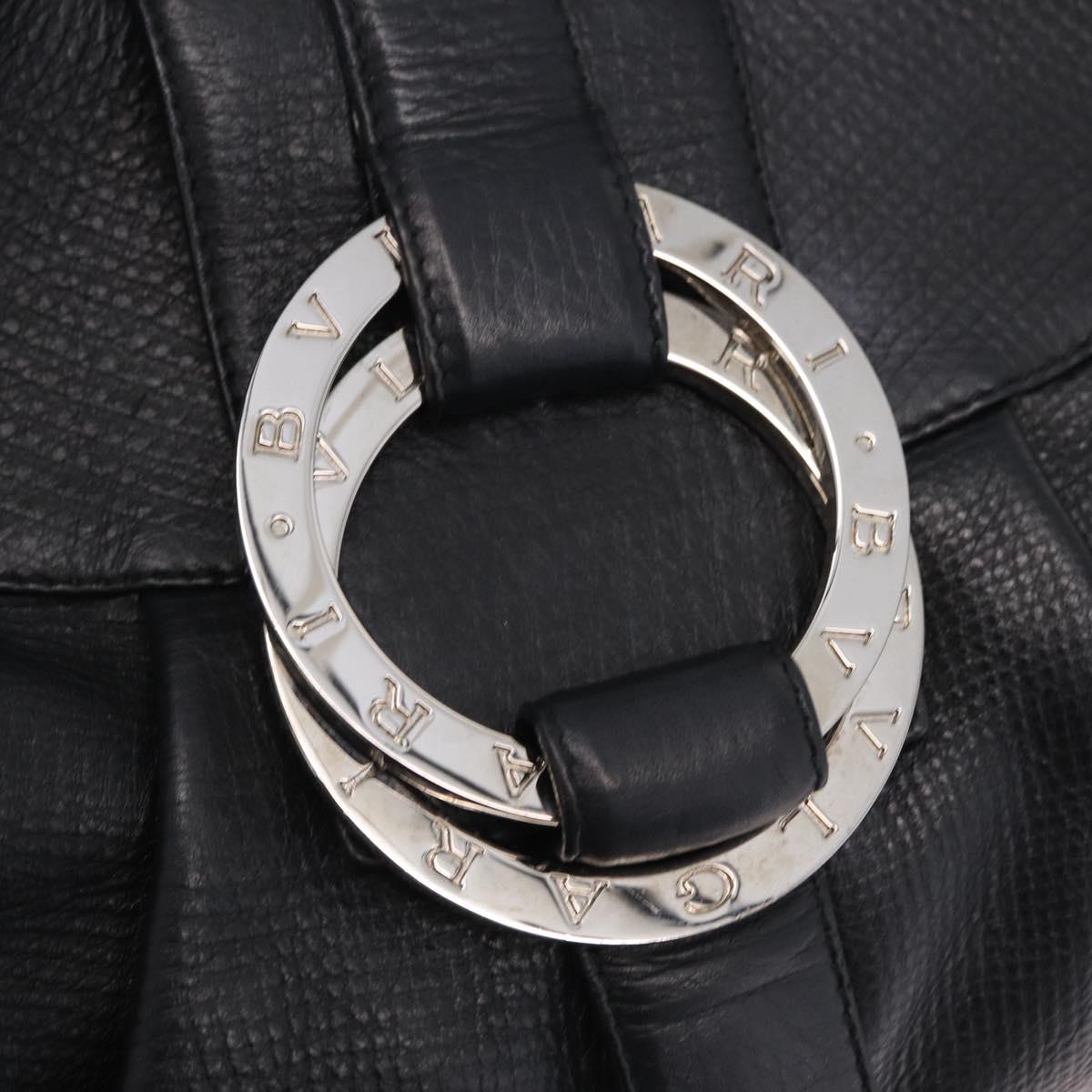 BVLGARI Chandra Hand Bag Leather 2way Black Silver Auth 204605V