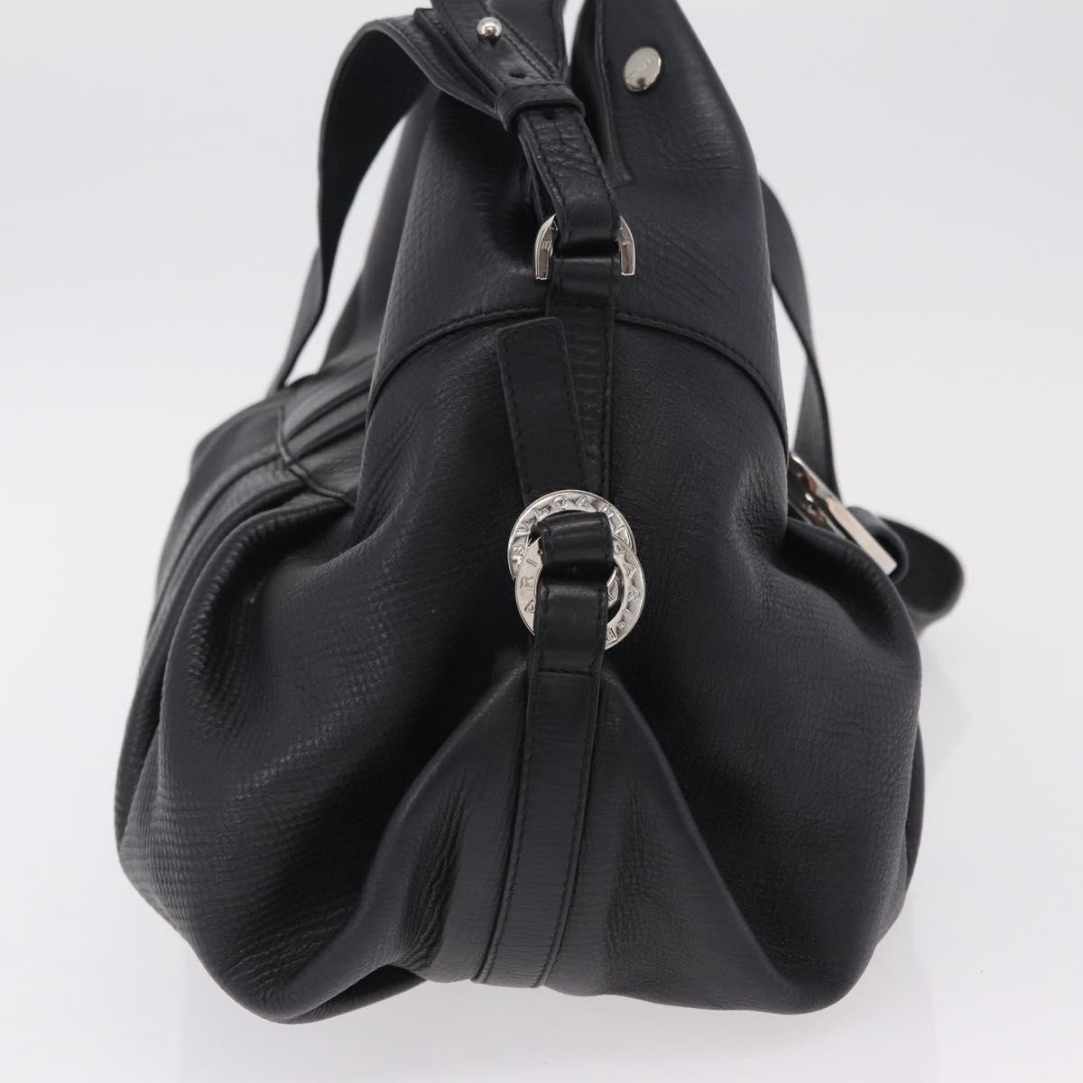 BVLGARI Chandra Hand Bag Leather 2way Black Silver Auth 204605V