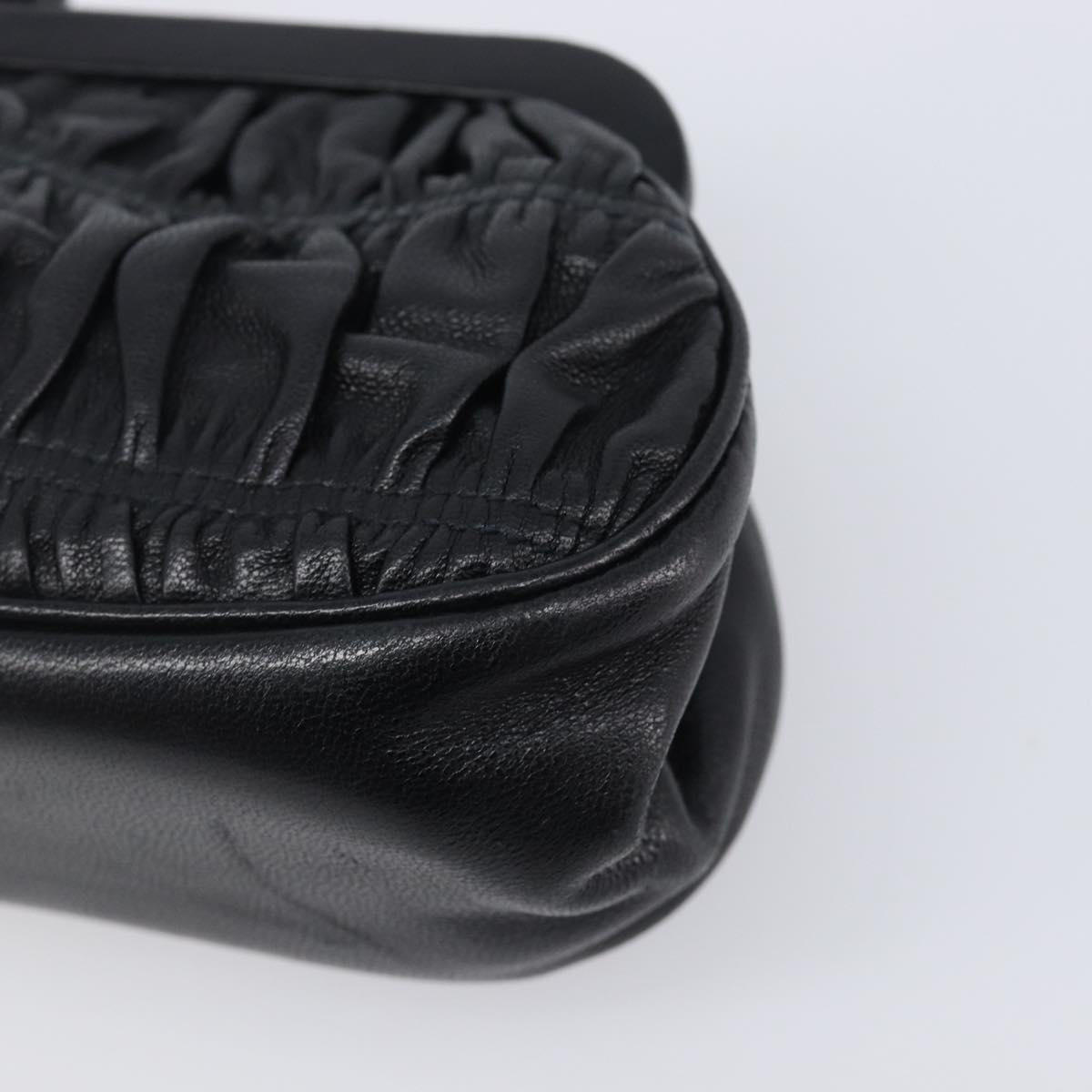 PRADA Gathered Cosmetic Pouch Leather Black Silver Auth 204606V